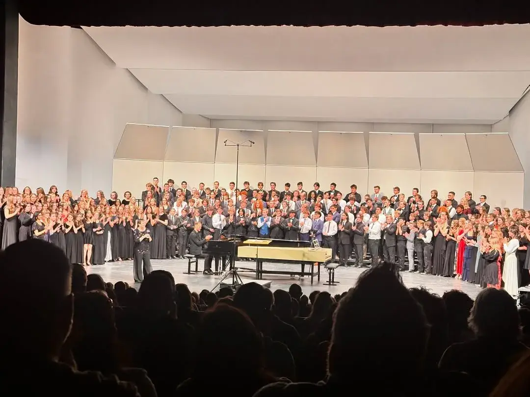 The Arizona All-State Choir massed on stage with Hamilton singers among them