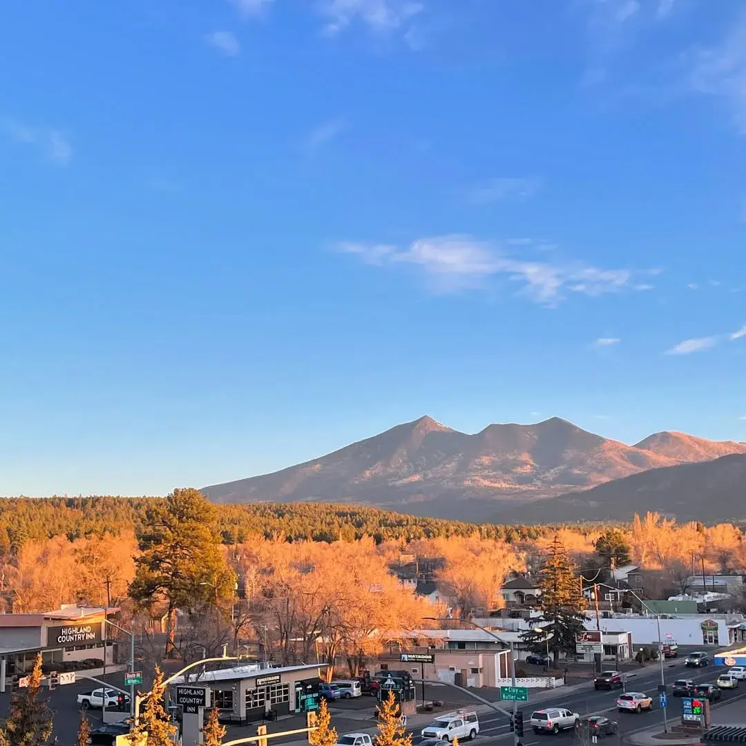 Snow-dusted San Francisco Peaks above Flagstaff on the festival trip