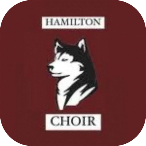 Hamilton Choir badge: a husky between the words Hamilton and Choir